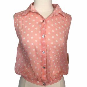 Living Doll Button Front Blouse Shirt Medium Pink White New Summer